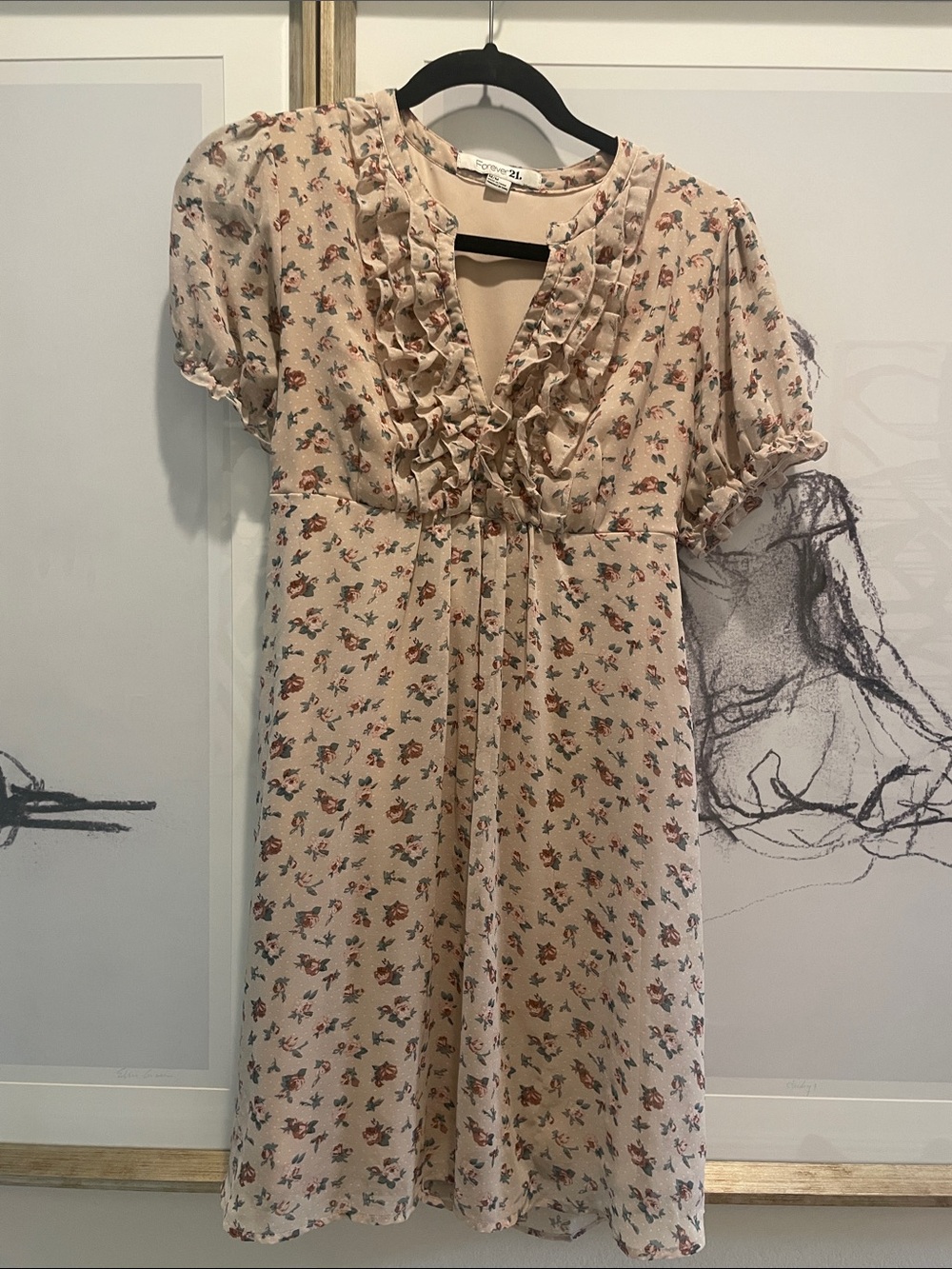 Forever 21 Blush Floral Trim Blouse